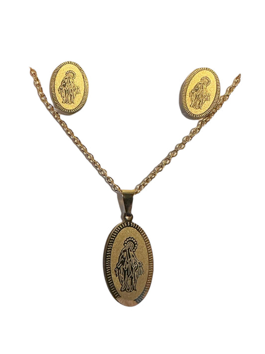 CADENA DIJE CON ARETES DE VIRGEN MILAGROSA