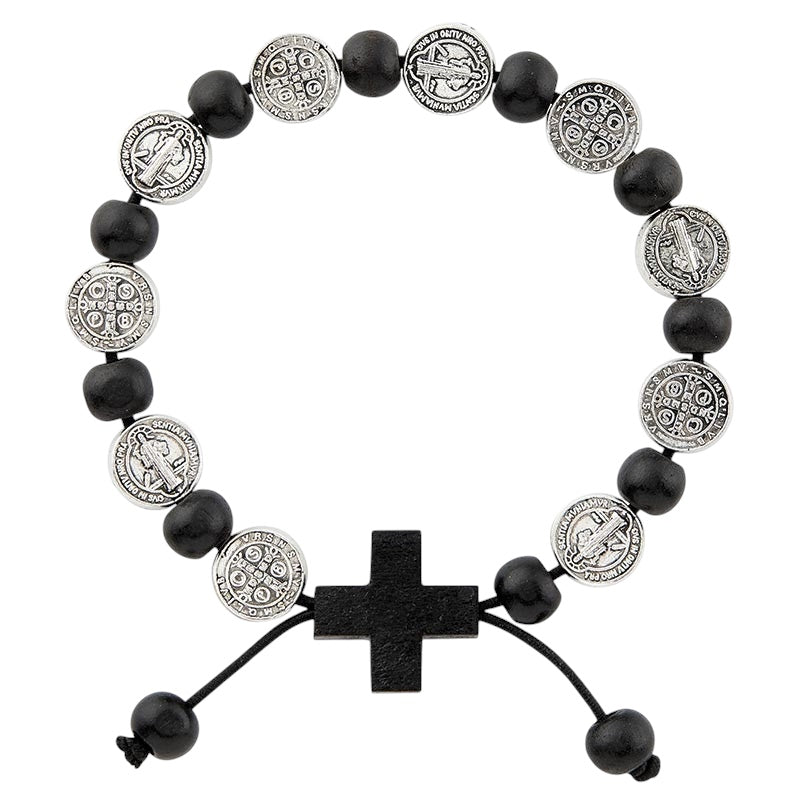 Black Cross St. Benedict Medal Rosary Bracelet