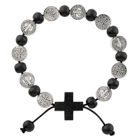 Black Cross St. Benedict Medal Rosary Bracelet
