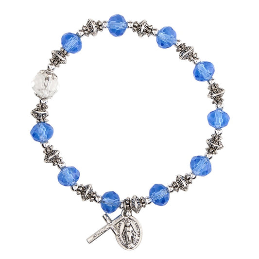 Blue Miraculous Crystal Rosary Bracelet