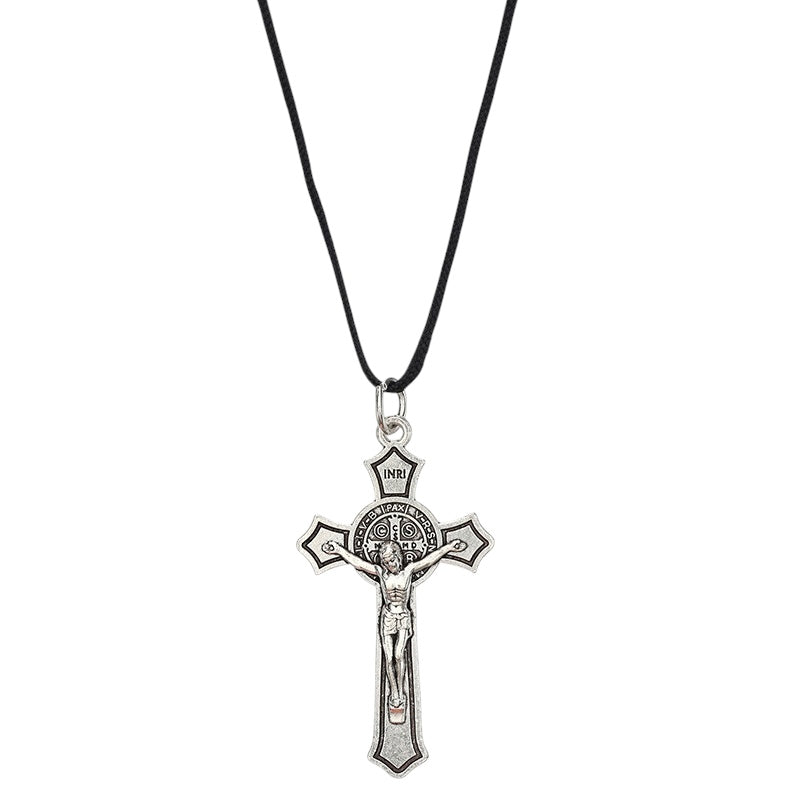 St. Benedict Antique Silver Crucifix Pendant