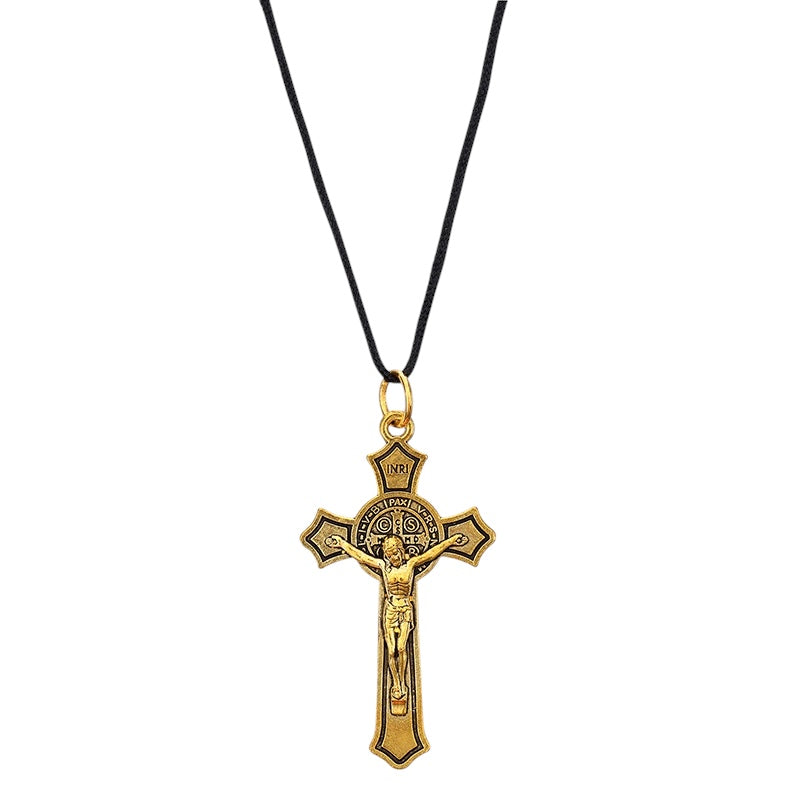 St. Benedict Antique Silver Crucifix Pendant