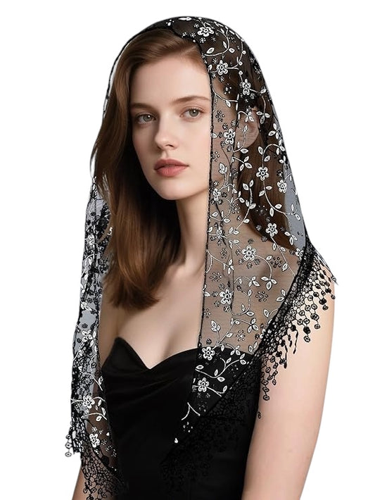 Black Little Flower Chapel Veil