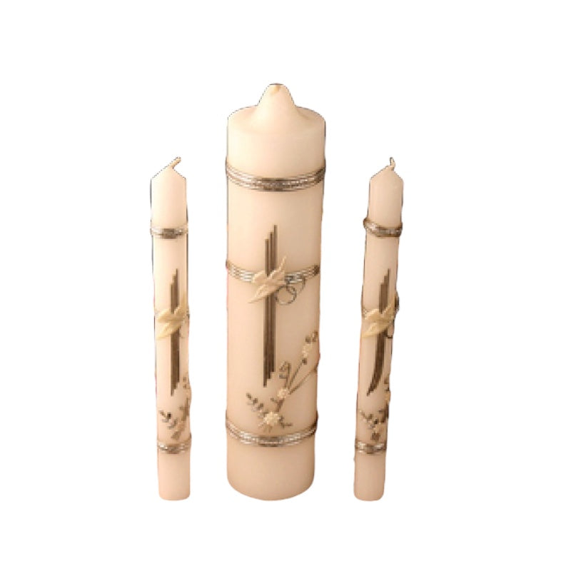 WEDDING CANDLE SET BRASS SILVER