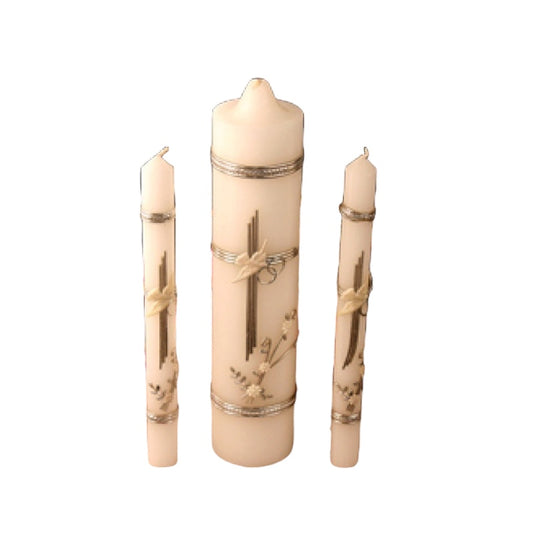 WEDDING CANDLE SET BRASS SILVER