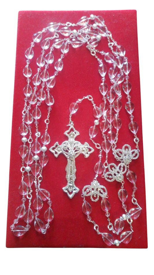 21” CRYSTAL BEADED ROSARY CRYSTAL ENCRUSTED CROSS