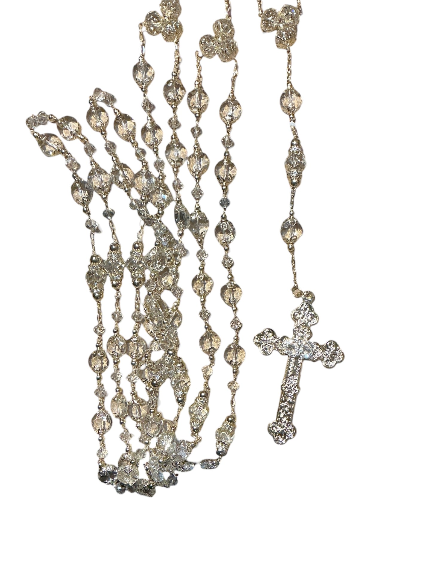 CRYSTAL BEADED ROSARY LASSO WITH CRYSTAL ENCRUSTED CROSS