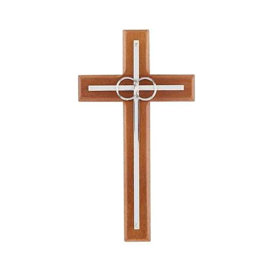 Silver Rings Wood Wedding Cross