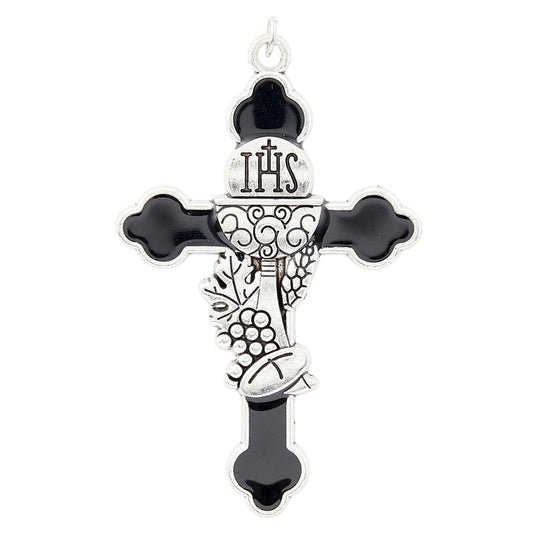 First Communion Black Enamel Cross Pendant