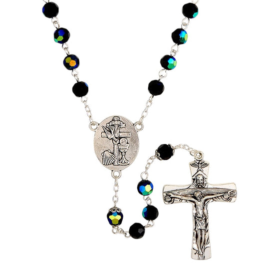 OCIA Black Faceted Crystal Rosary