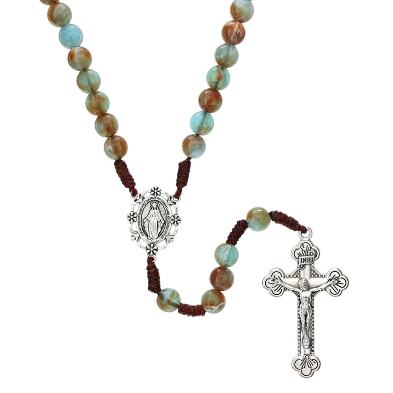 Marbled Aqua Miraculous Corded Rosary
