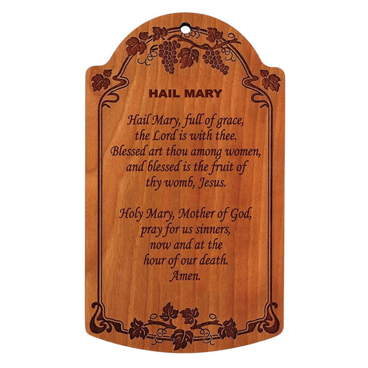 7" Hail Mary Carved Wood Plaque