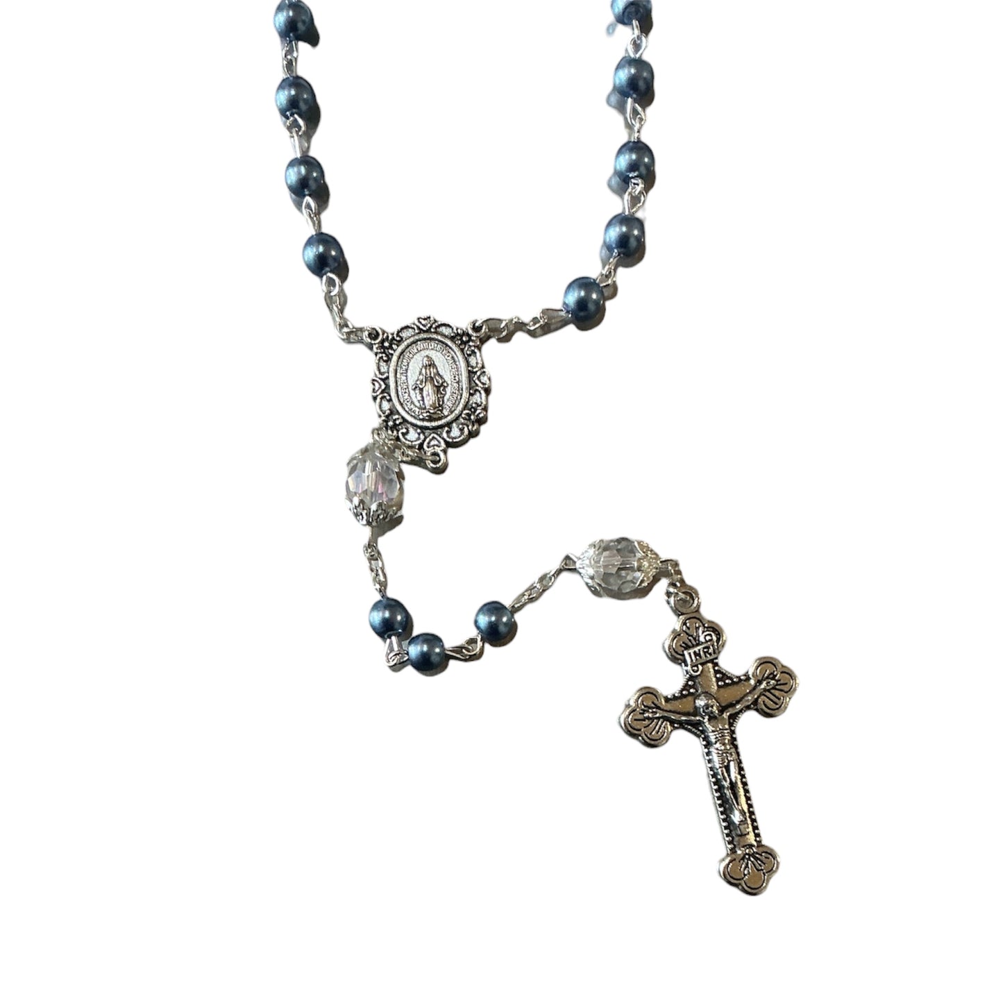 Blue Pearl And Crystal Miraculous Rosary