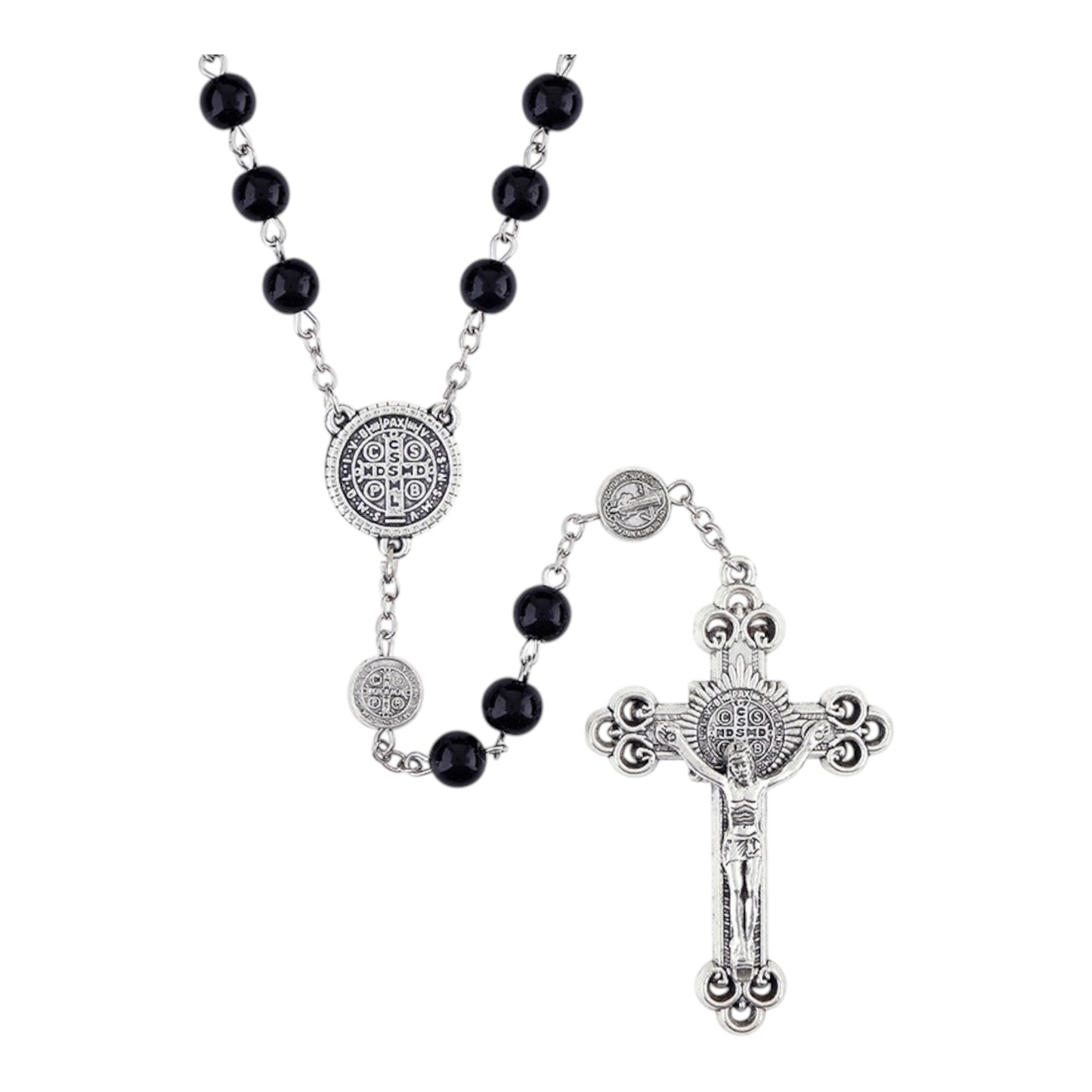 St. Benedict Black Glass Rosary
