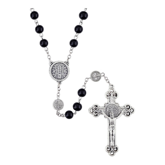 St. Benedict Black Glass Rosary