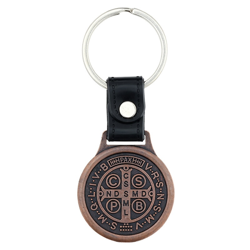 Antique Copper St. Benedict Medal Key Ring