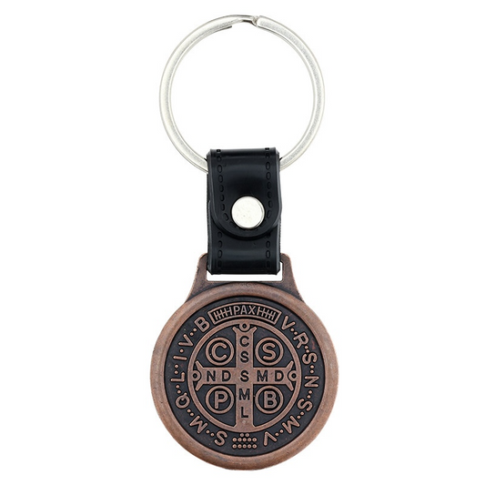 Antique Copper St. Benedict Medal Key Ring