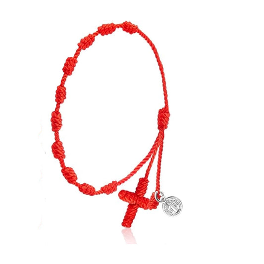 Pulsera color rojo con medalla de san benito