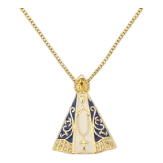 Collar de Pendiente de Cobre Chapado en Oro Real de 18K Esmalte Virgen María