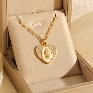Collar de Acero Inoxidable Chapado en Oro Con Colgante de Corazón Virgen María