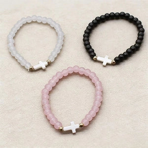 Pulsera de Cuentas Colgante Cruz de Concha Cuentas de Vidrio
