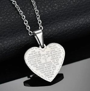 Collar de Colgante de Corazón y Cruz Grabado Padre Nuestro