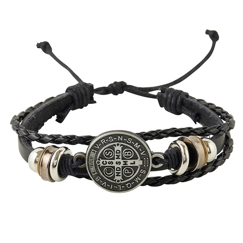 St. Benedict Leather Stack Bracelet