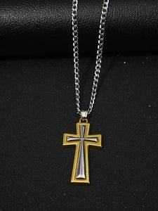 Collar con Colgante de Cruz de Acero Inoxidable